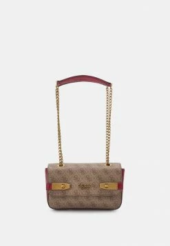 Guess ZADIE LOGO XBODY FLAP - Handbag - Latte Logo/red