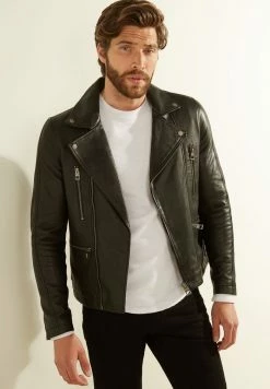 Guess ES REAL PUNK MOTO - Leather Jacket - Schwarz