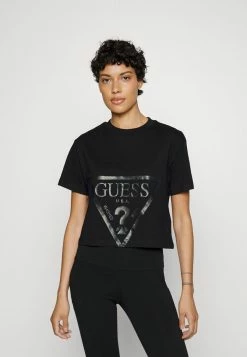 Guess ADELE CROP - Print T-shirt - Jet Black