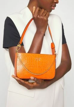 Guess KATEY CROC MINI TOP ZIP - Handbag - Flame