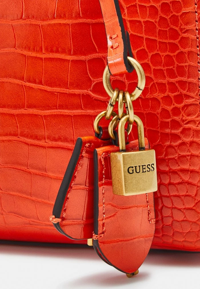 Guess KATEY CROC MINI SATCHEL - Handbag - Flame - Image 4