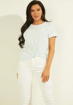 Guess ROLL CUFF - Print T-shirt - Türkis