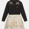 Guess JUNIOR MIXED FABRIC DRESS - Denim Dress - Black Chiffon Birds