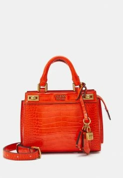 Guess KATEY CROC MINI SATCHEL - Handbag - Flame