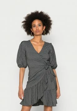 Guess ZAMA DRESS - Day Dress - Black White Vichy